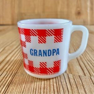 Vintage Westfield Red Gingham Heat Proof Milk Glass Coffee Tea Mug Grandpa